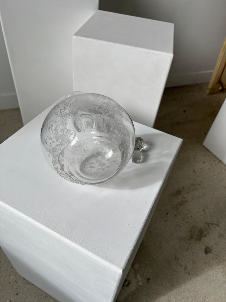 Engraved vintage wine decanter (cork reported)