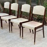 4 Scandinavian chairs in solid wood and white imitation leather