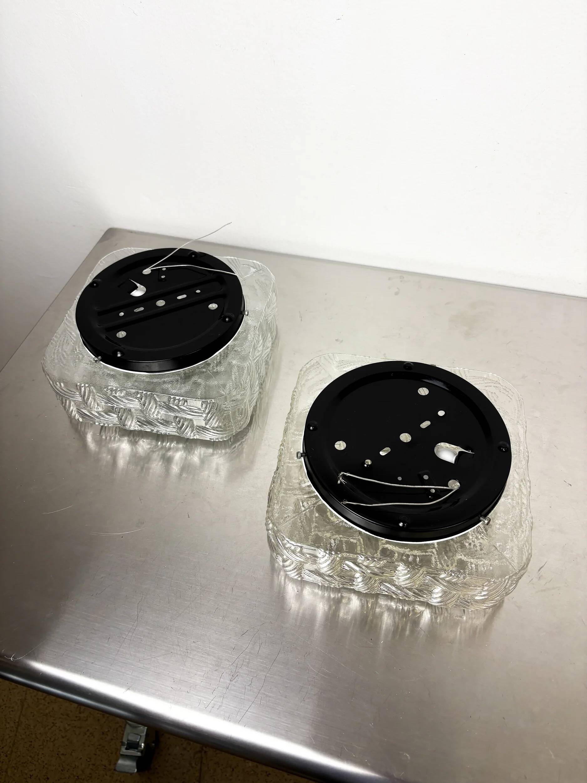 Pair of woven textured glass wall lights by Leuchten, Germany, 1970s