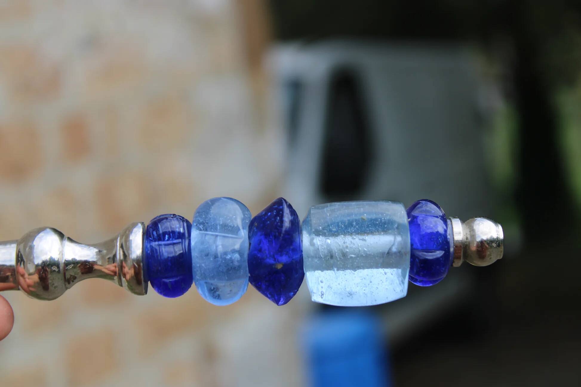 Vintage carving set knife and fork – handles made of blue glass beads