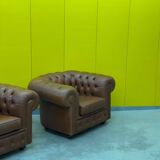 Brown Leather Chesterfield armchair (Price is for One)