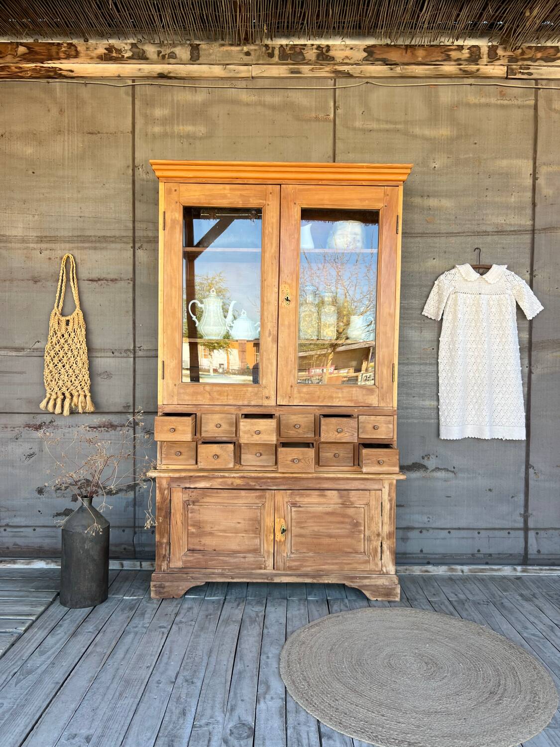 Old display cabinet in raw wood