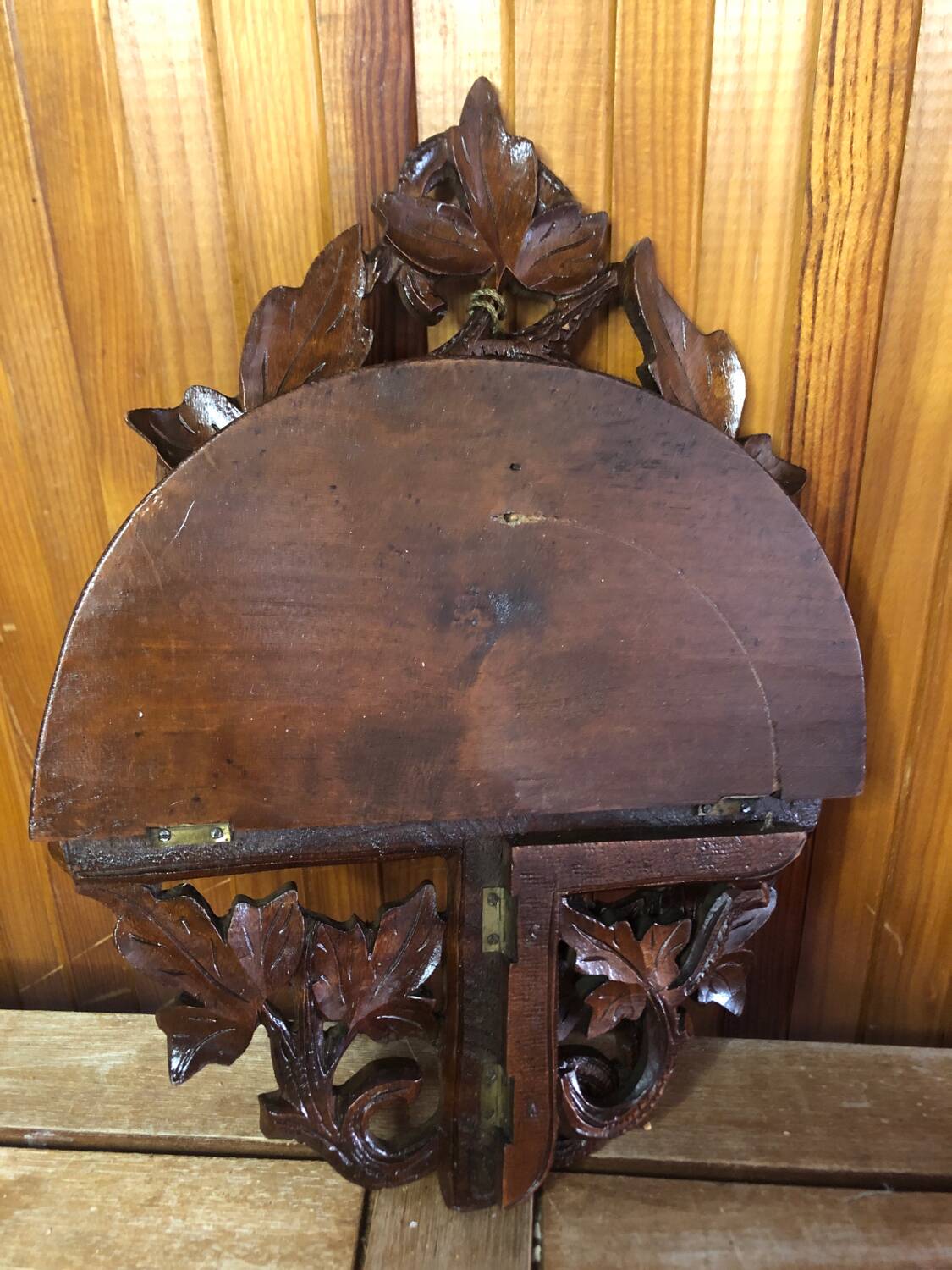Carved wood wall shelf vintage vine leaves decor #a465