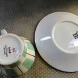 Digoin cup and saucer in green-striped Sarguemines