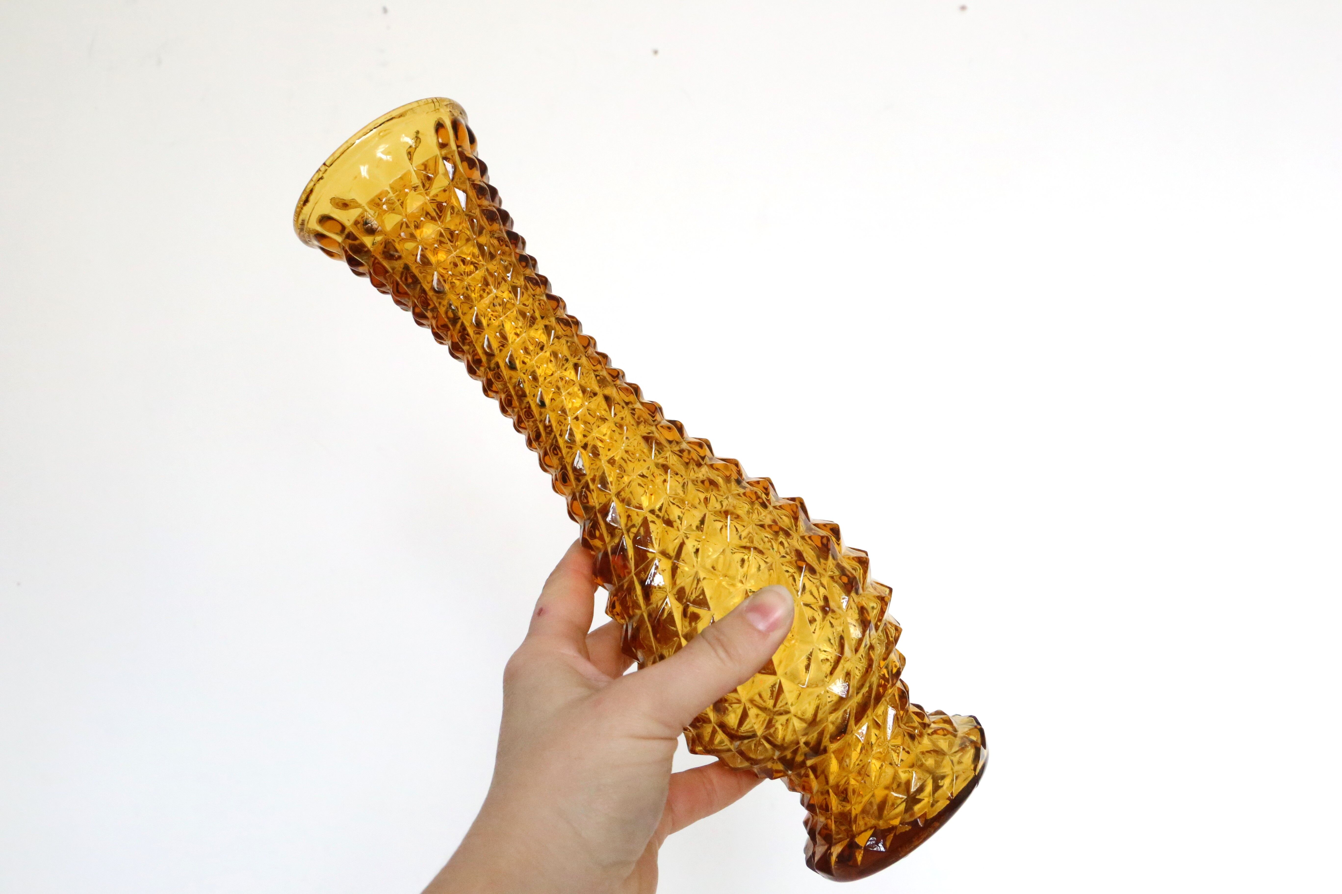 Amber glass vase, diamond tip, vintage