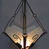 Art deco hanging lamp with 4 cloudy glass plates