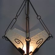 Art deco hanging lamp with 4 cloudy glass plates
