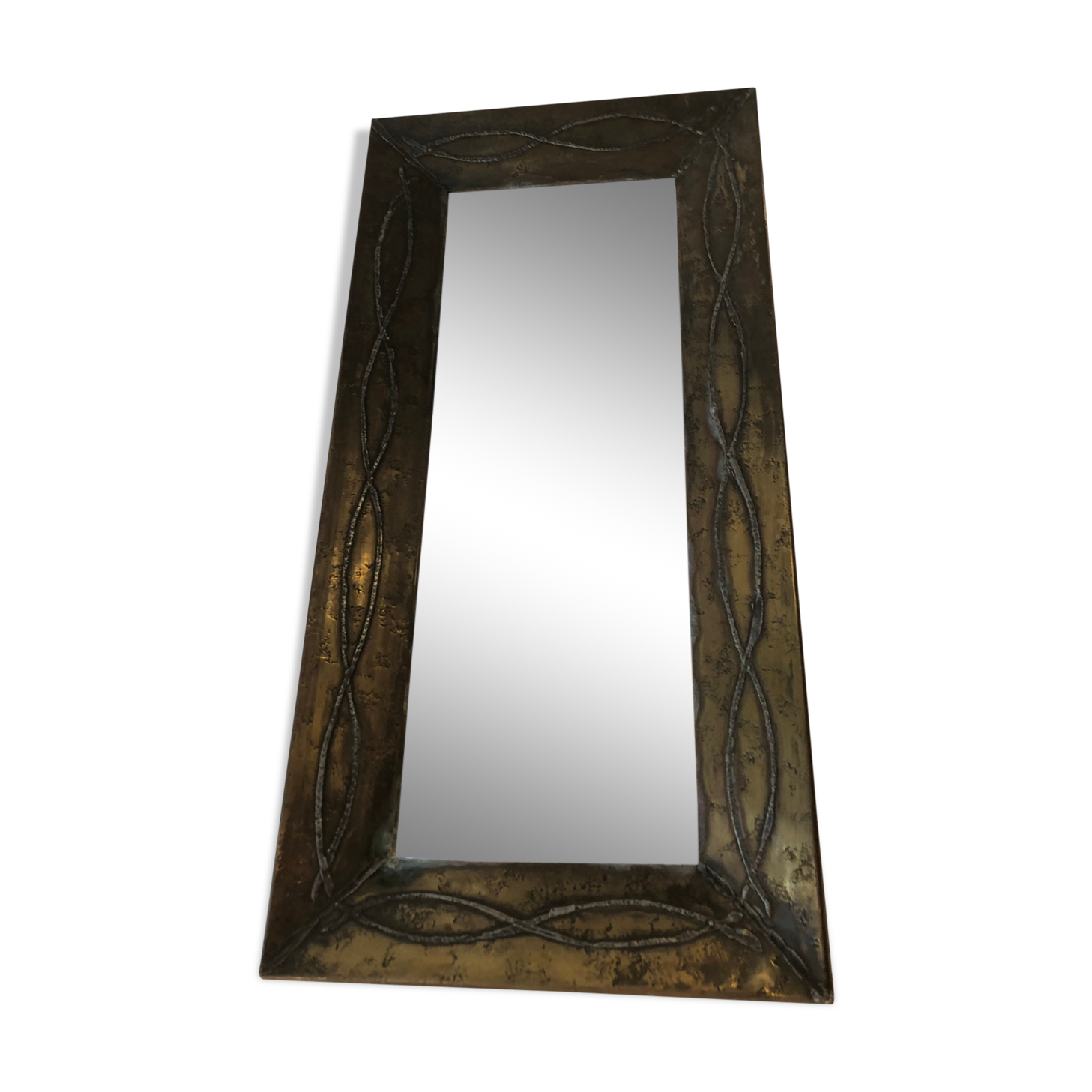 Brutalist mirror in copper and tin circa 1960
