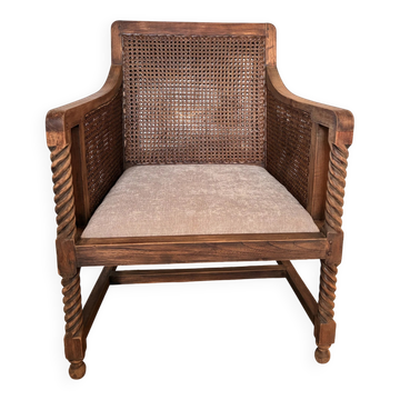 Fauteuil bois massif et rotin