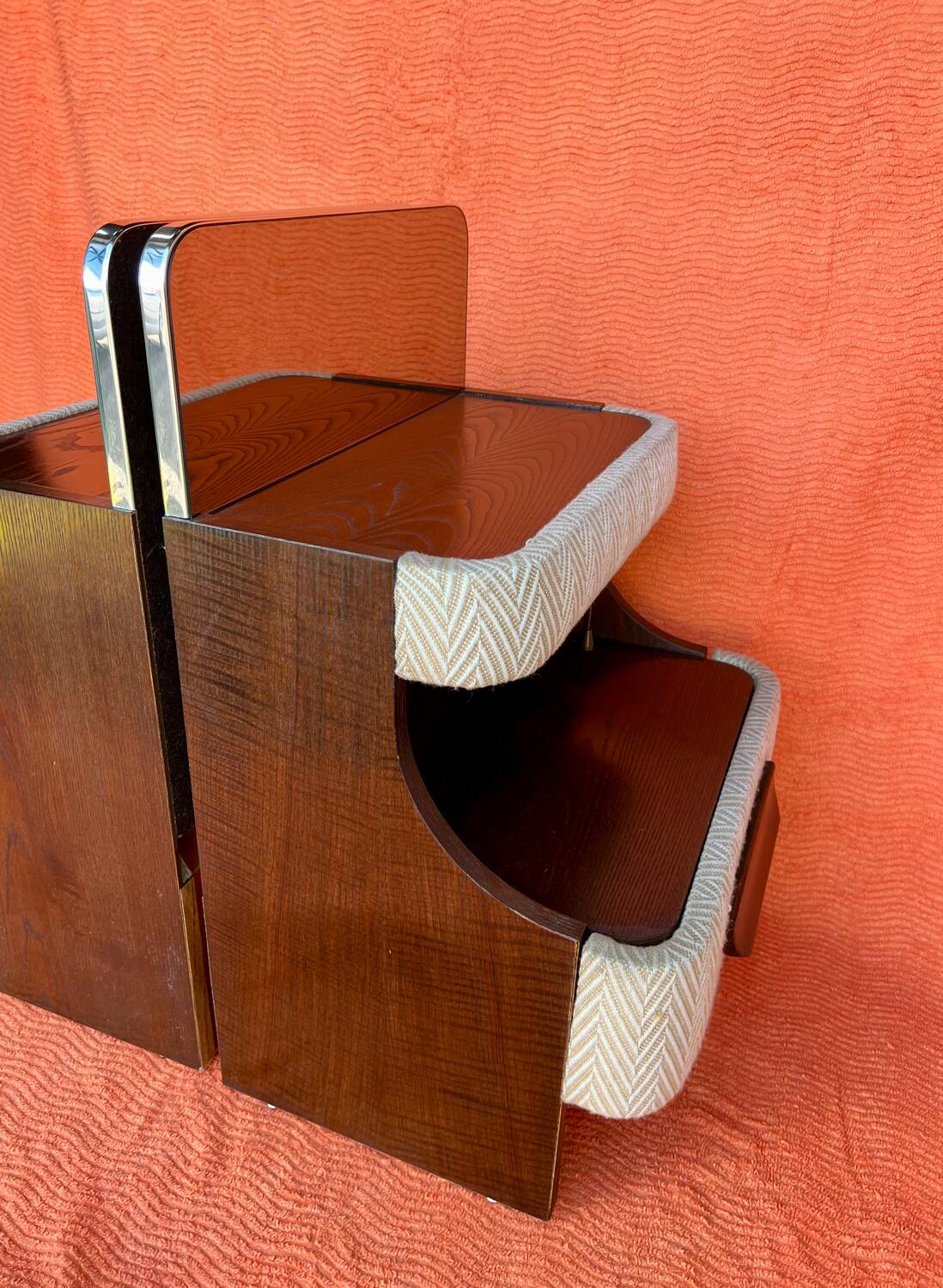 SET OF 2 VINTAGE 1970S NIGHTSTANDS/SOFA ENDS IN WOOD AND FABRIC
