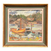 Oil on Swedish Panel - "Dock" by Dal-Edvin - Signed - Vintage and Framed - 31 × 30 cm (12.2 in × 11.8 in)