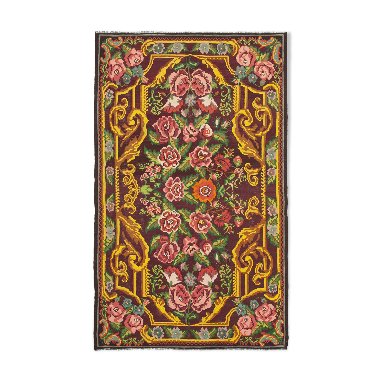 Handwoven Vintage Flatweave Black Kilim 202 cm x 320 cm - 23442