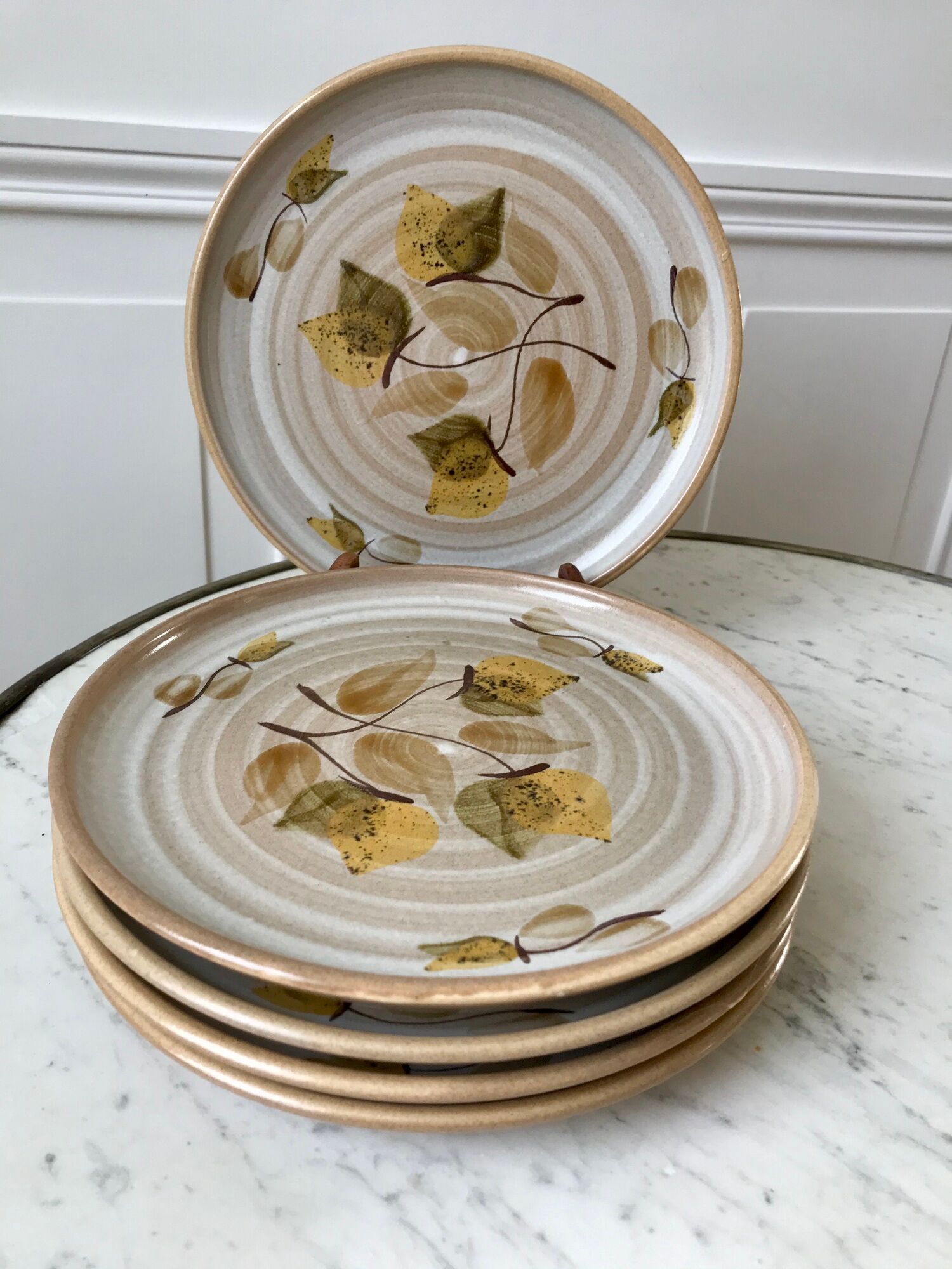 set of 5 stoneware dessert plates Niderviller Doria Ste Radegonde hand painted white years