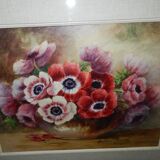 Watercolor painting framed under glass signed Madeleine Renaud
