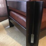 Fauteuil en cuir et palissandre Sergio Asti