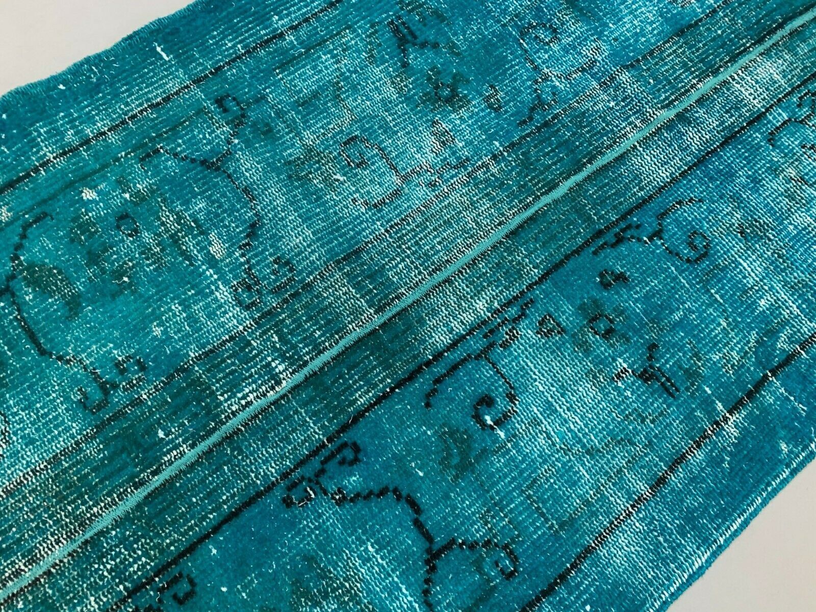 Distressed Turkish Runner 272x78 cm wool Vintage rug, Overdyed Blue
