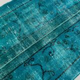 Distressed Turkish Runner 272x78 cm wool Vintage rug, Overdyed Blue
