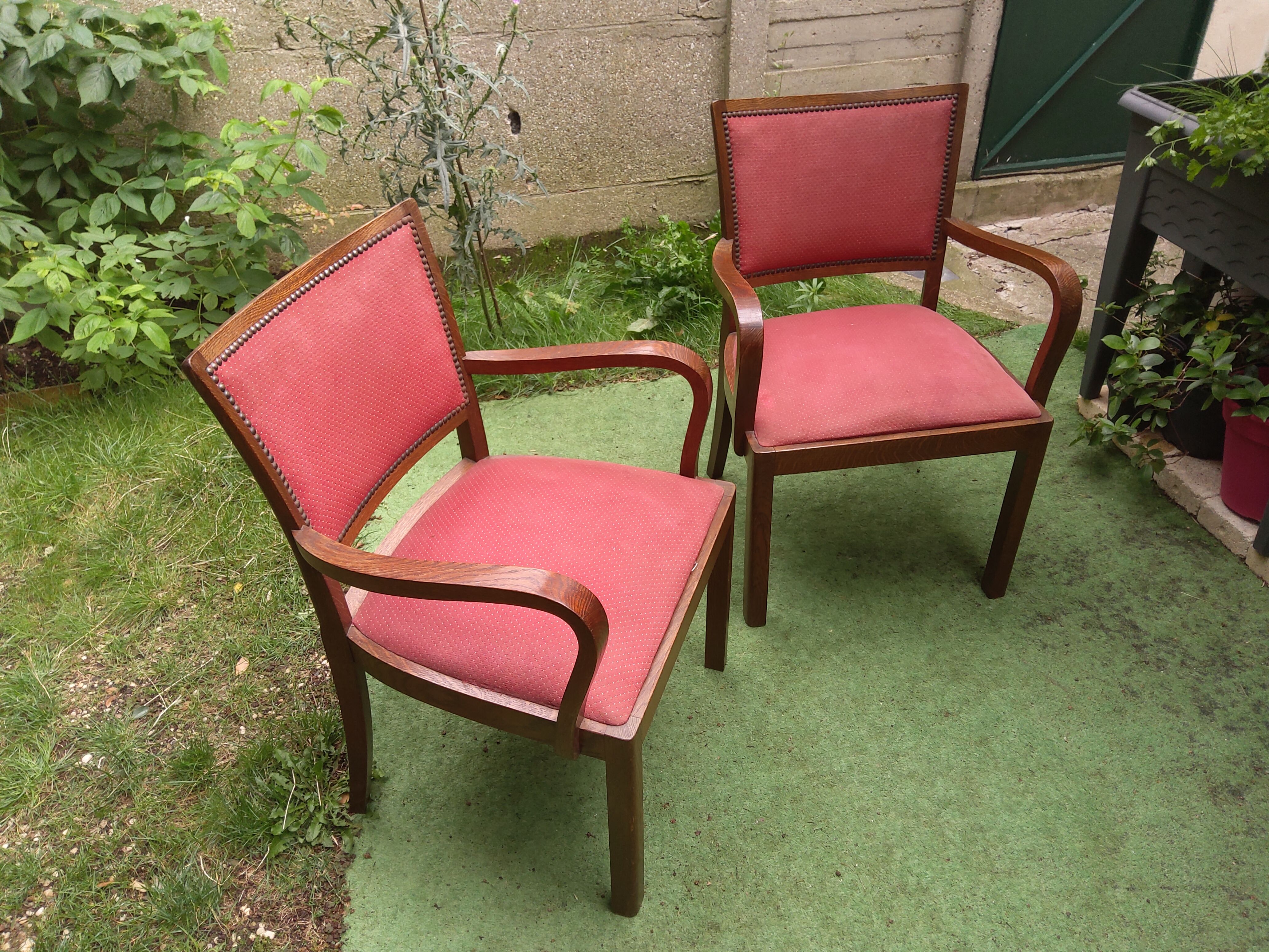 Pair of vintage bridge armchairs with vintage armrests