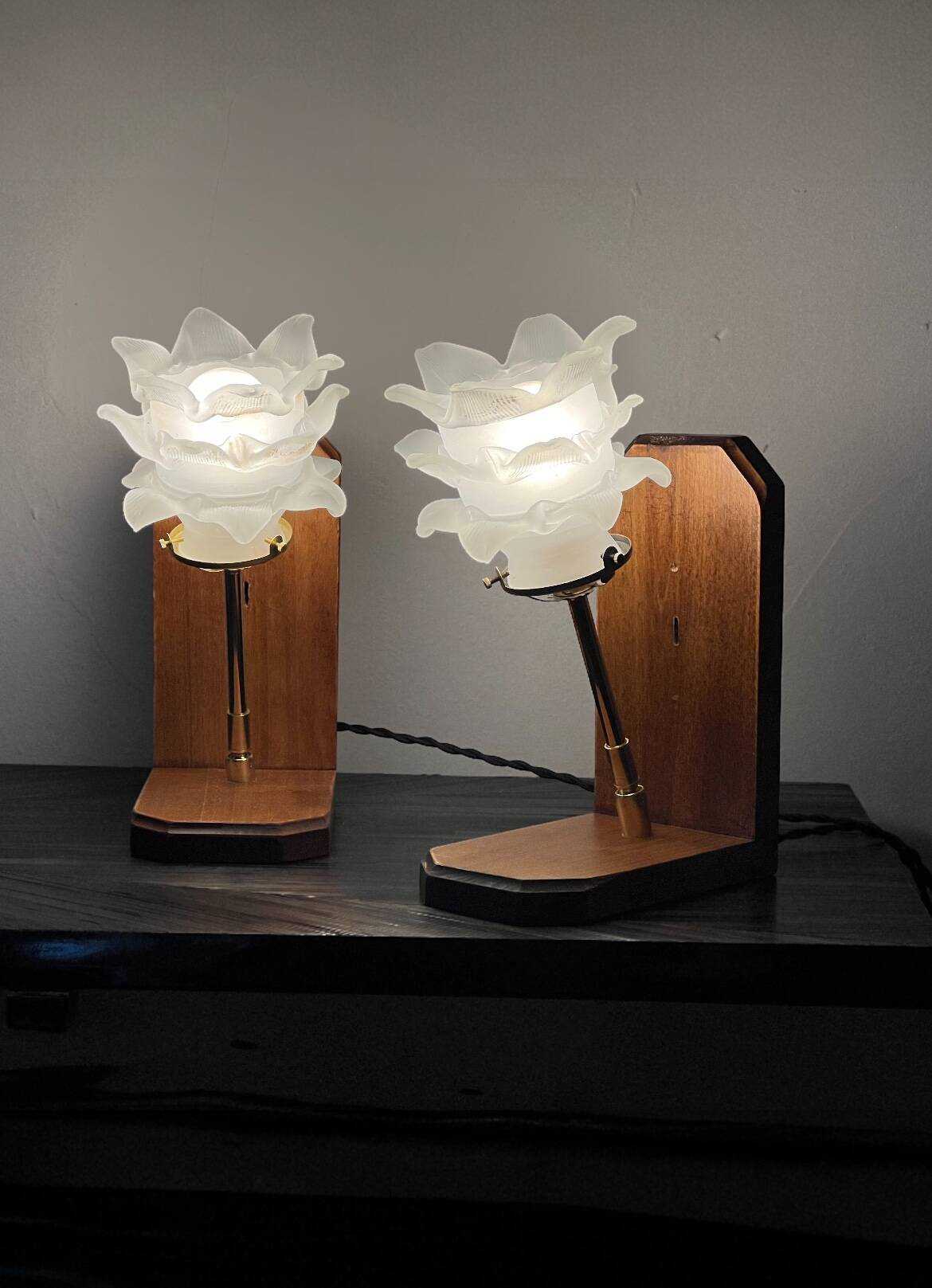 Pair of pink bedside lamps or wall lights