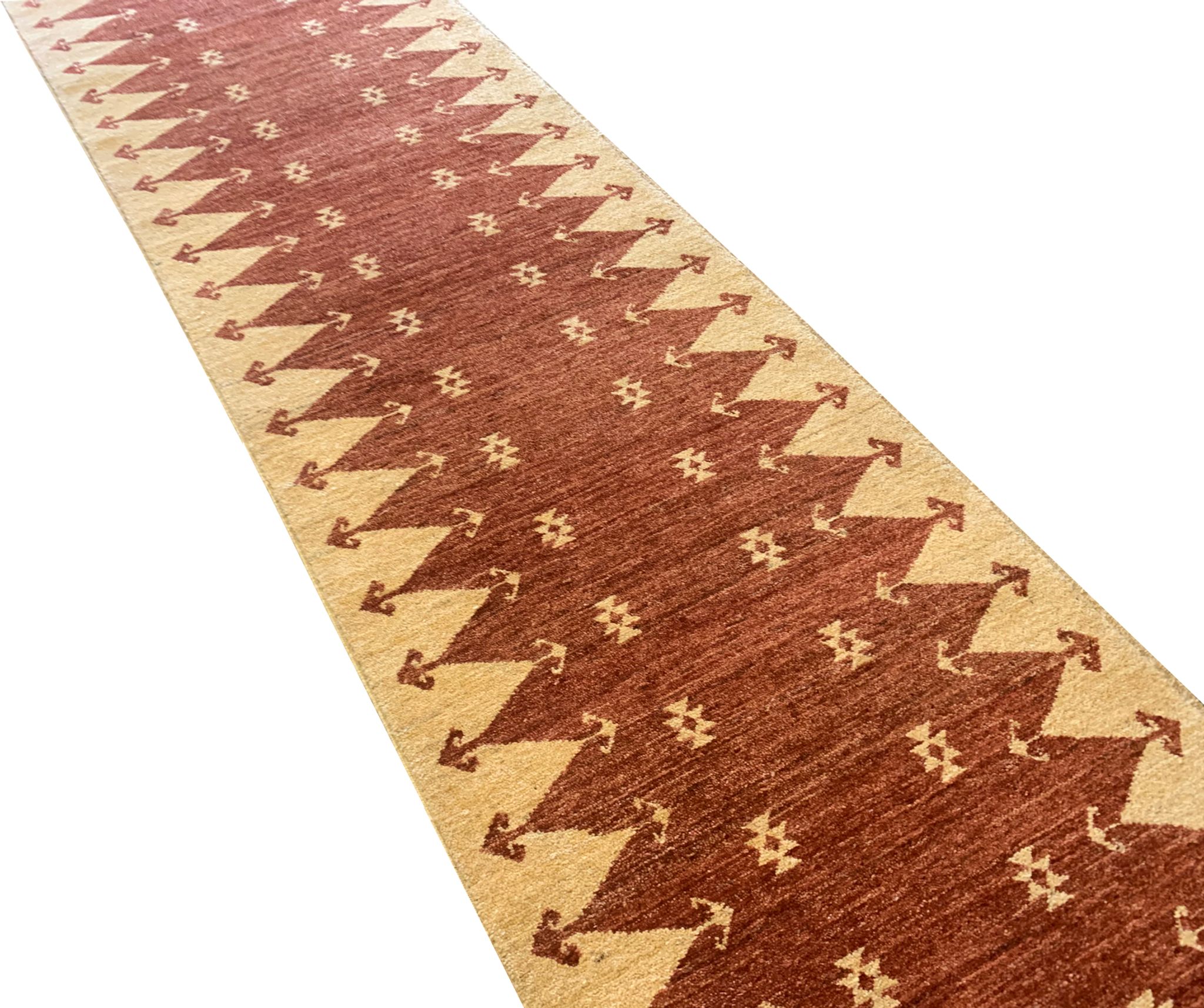 Vintage Afghan Ziegler Tapis Tissé à la main Rust Wool Runner - 77x450cm