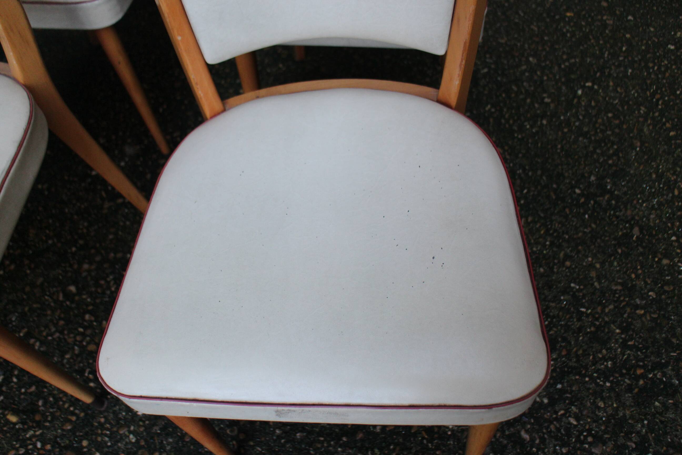 series of 8 vintage skai and wood chairs