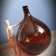 Demijohn 10L round dark brown blown glass