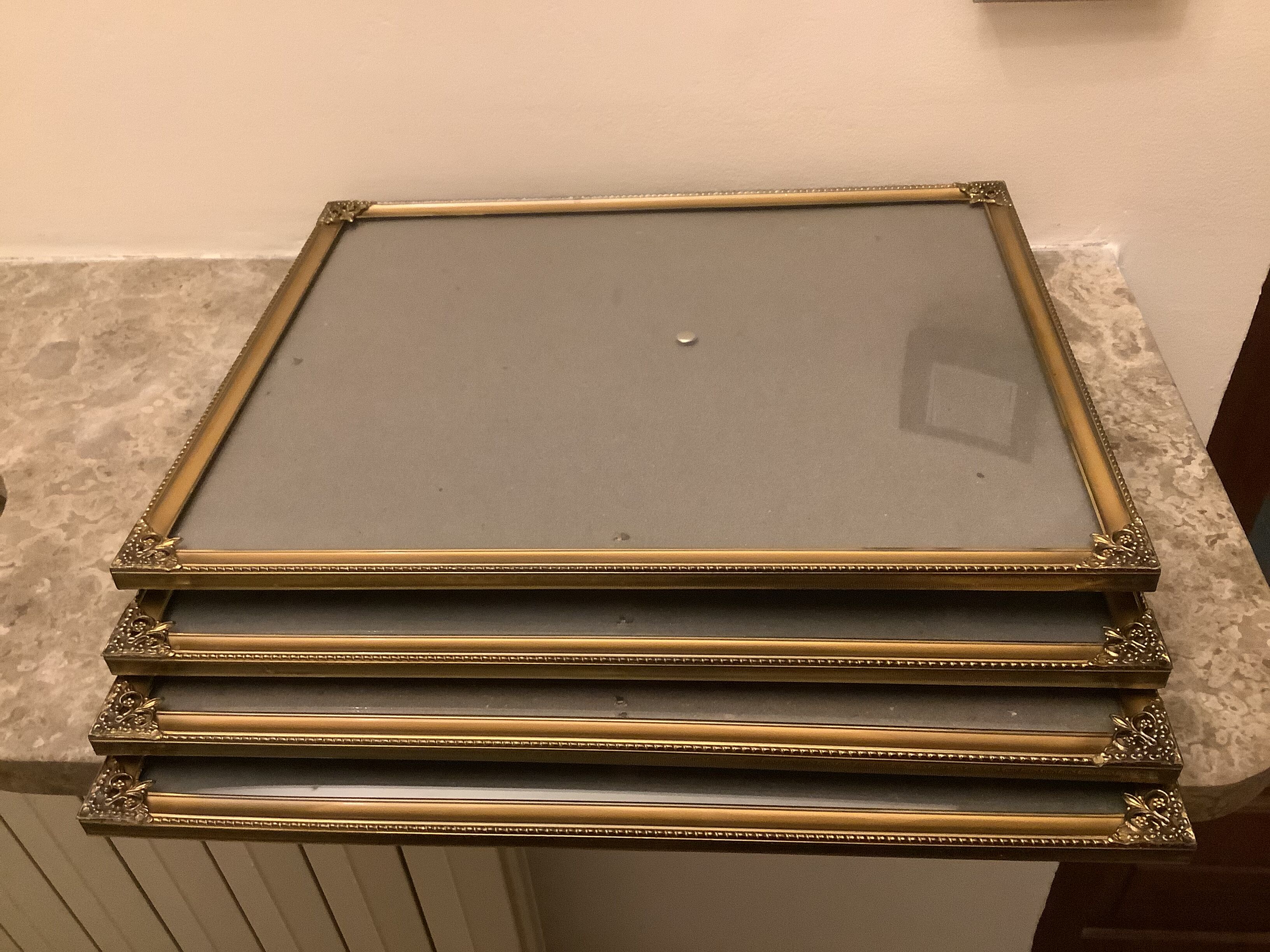 4 old large picture frames metal curved glass