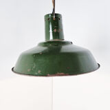 Vintage dark green enamel industrial pendant lights, 1960s