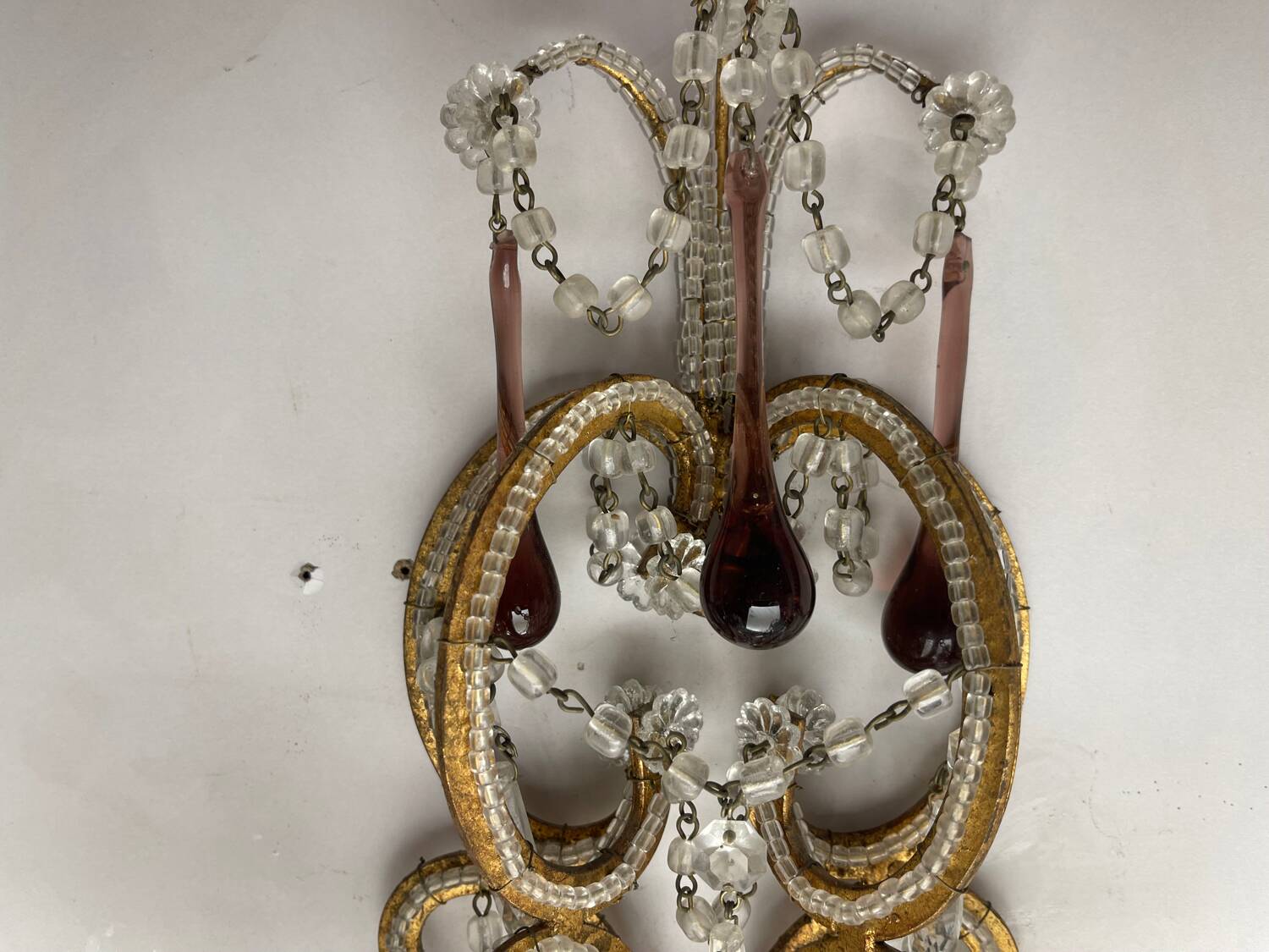 Large Crystal Beaded Murano Glass Sconces Set of 2,