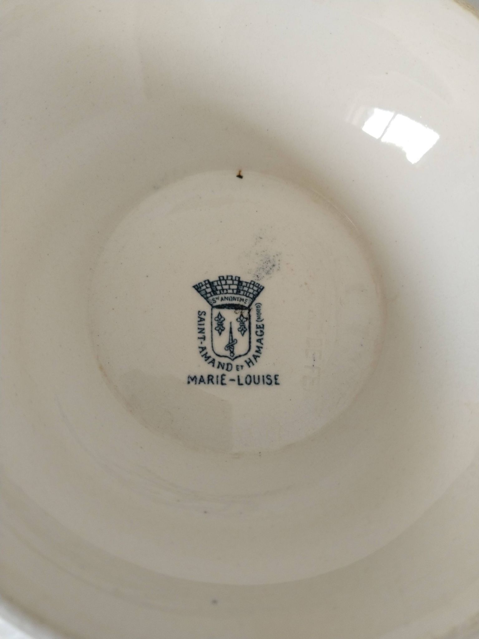 Antique Saint Amand earthenware salad bowl or tureen, Marie-Louise model