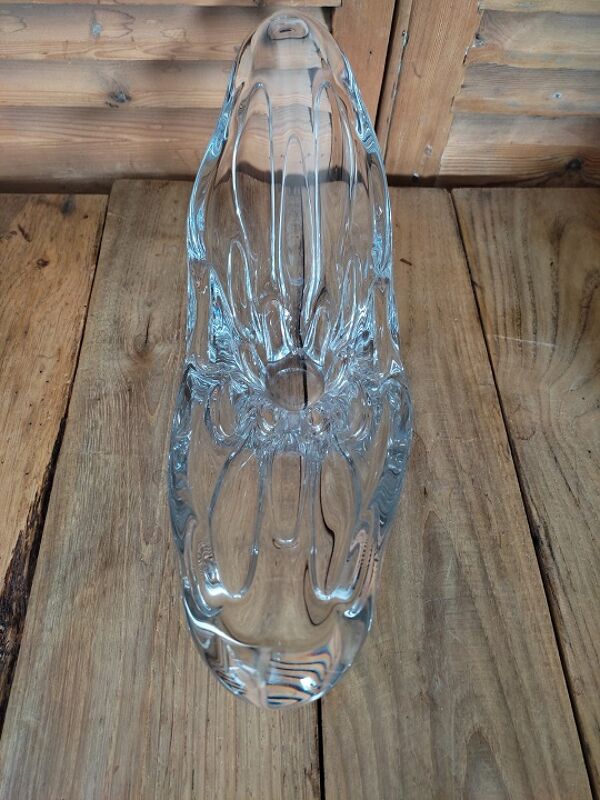 Coupe fruits présentoir plat cristal signé moulé ancien vintage