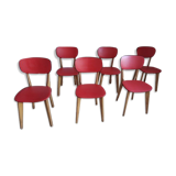 6 red and wood skai chairs
