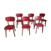 6 red and wood skai chairs