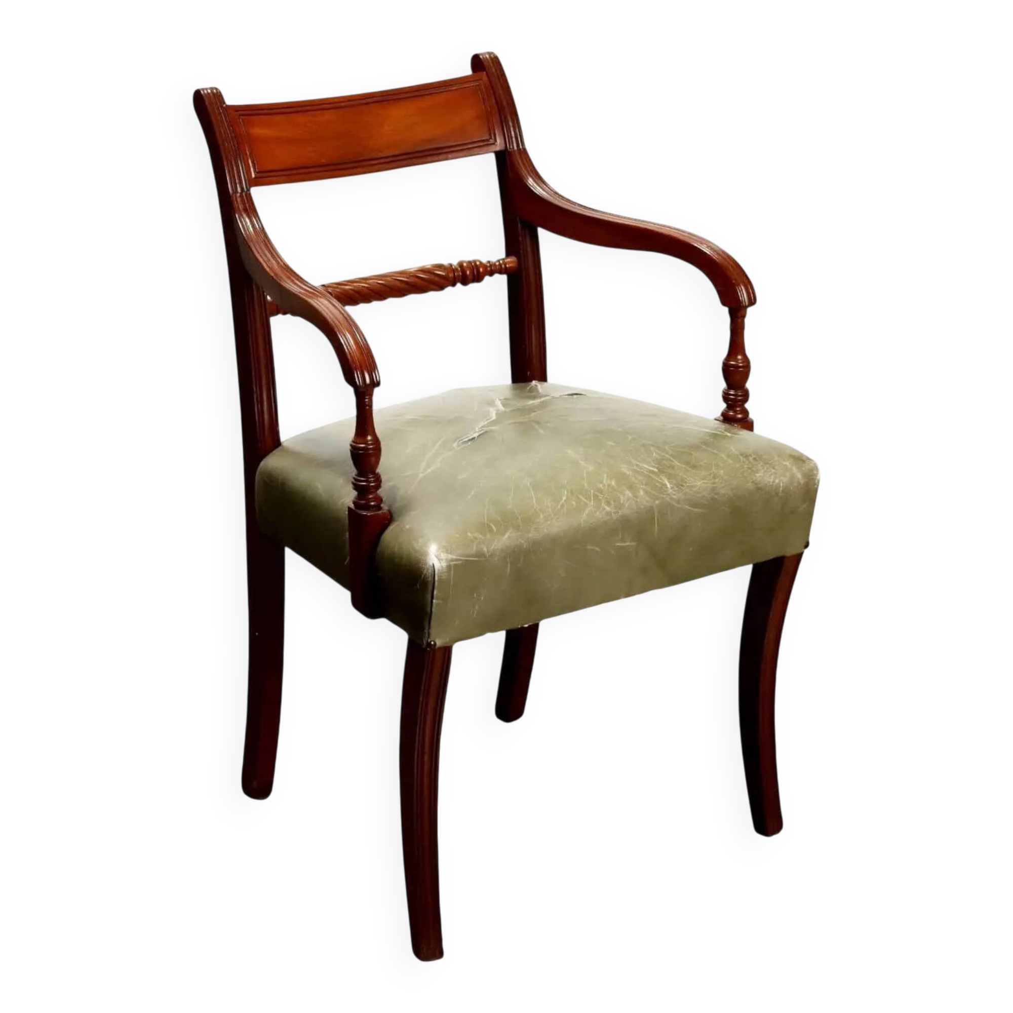 Antique Regency armchair in mahogany, upholstered seat, UK 1800s