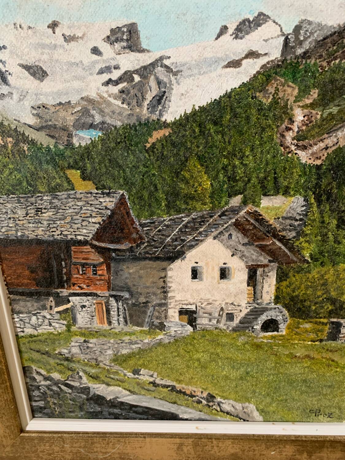 Oil on canvas mountain landscape Alps