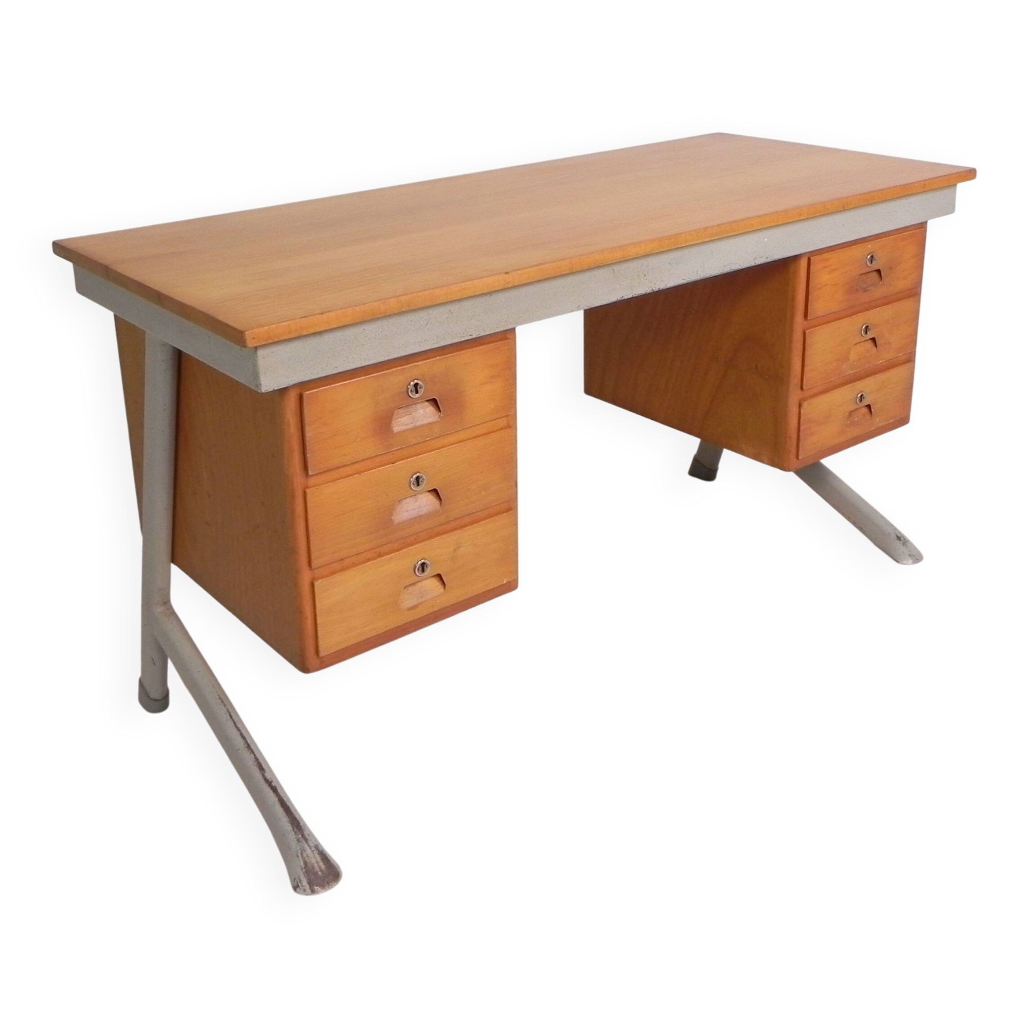 Industrial desk with 2 drawer units, 1960s.