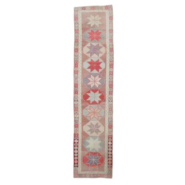 Vintage Pink Blush Natural Turkish Hand-Knotted Runner 79x342