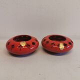 Pair of candle holders from the 1960s-1970s, crafted in red ceramic
