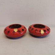 Pair of candle holders from the 1960s-1970s, crafted in red ceramic