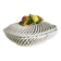 Covered basket in white woven ceramic and fruit slip.