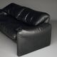 Two seater Maralunga Sofa in Black Leather for Cassina. 1970s