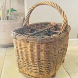 Wicker and hazel bottle basket from the early 20th century or possibly earlier.