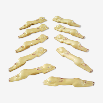 Set of 10 knife rests in Malicorne earthenware by Emile Tessier