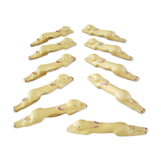 Set of 10 knife rests in Malicorne earthenware by Emile Tessier