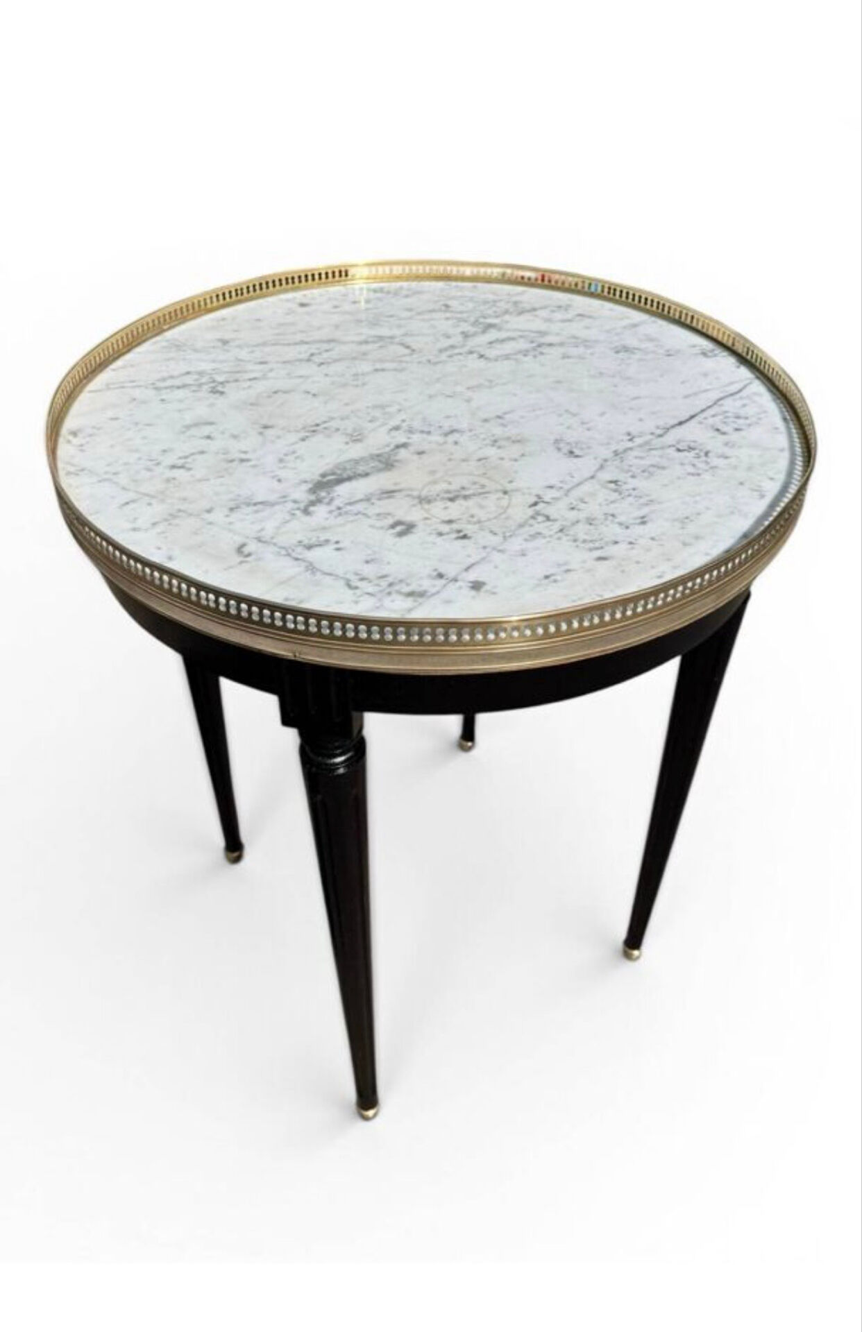 Bouillotte table in Louis XVI style made of blackened wood, marble, and brass.