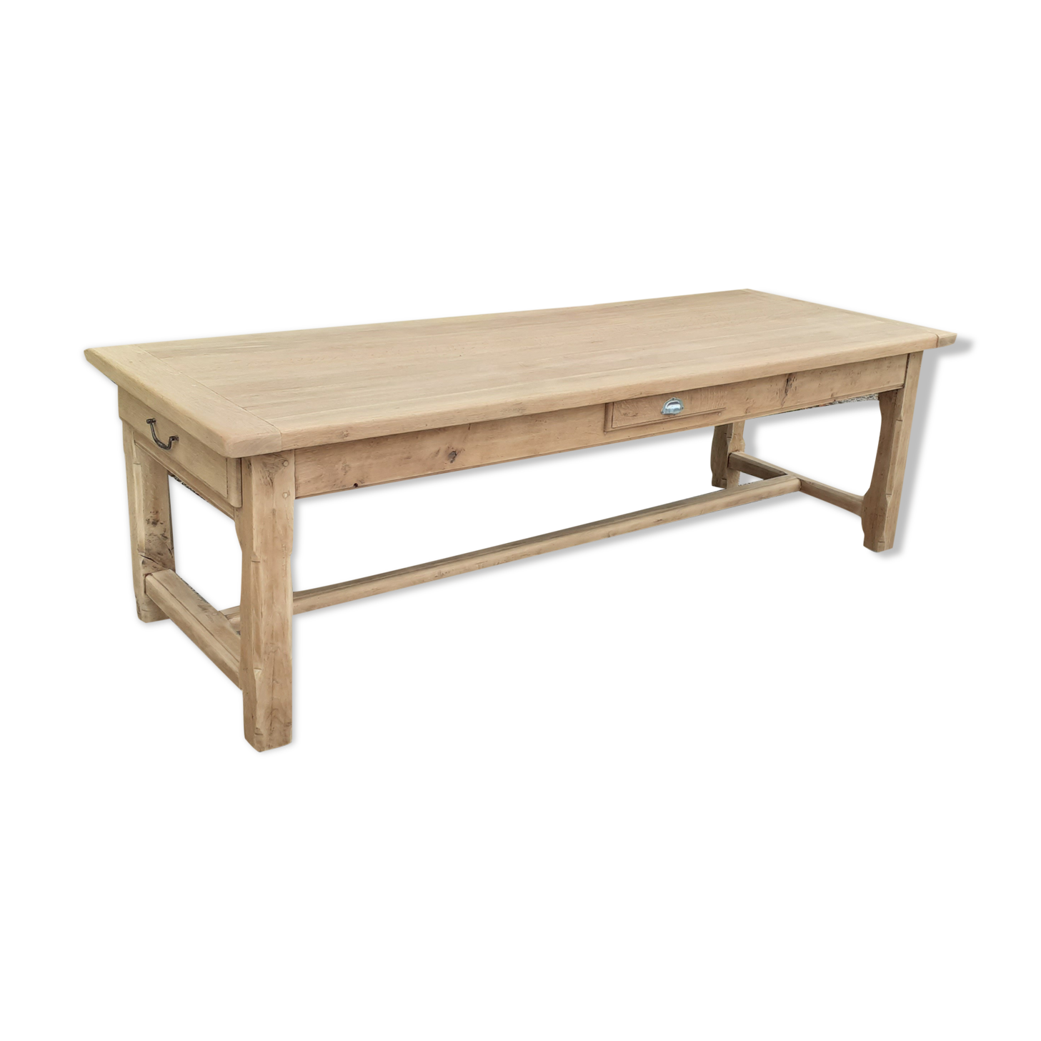 Farm table in solid oak raw wood 2 drawers