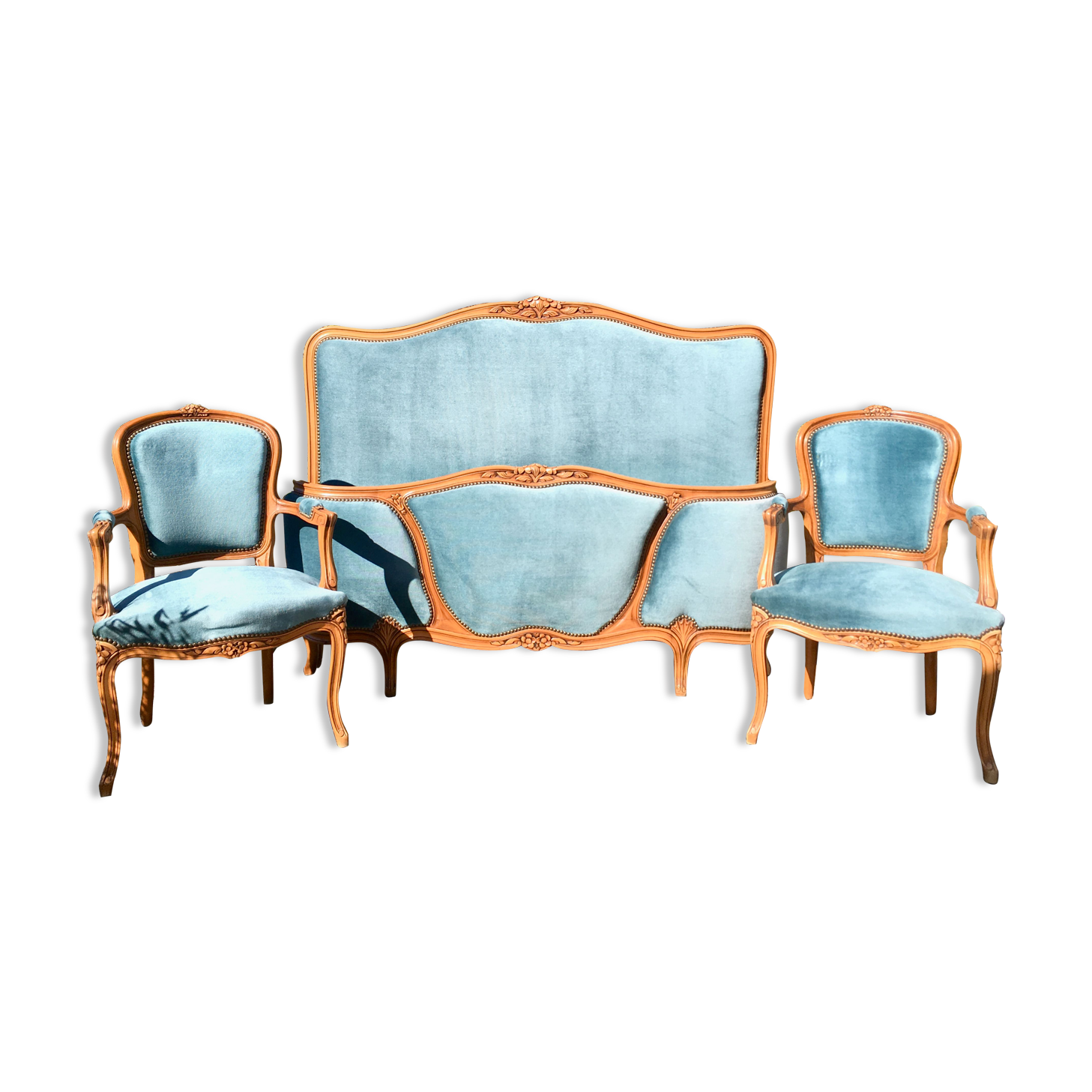 Louis XV-style basket bed and 2 convertible armchairs