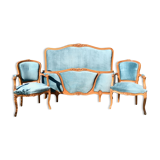 Louis XV-style basket bed and 2 convertible armchairs