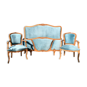 Louis XV-style basket bed and 2 convertible armchairs