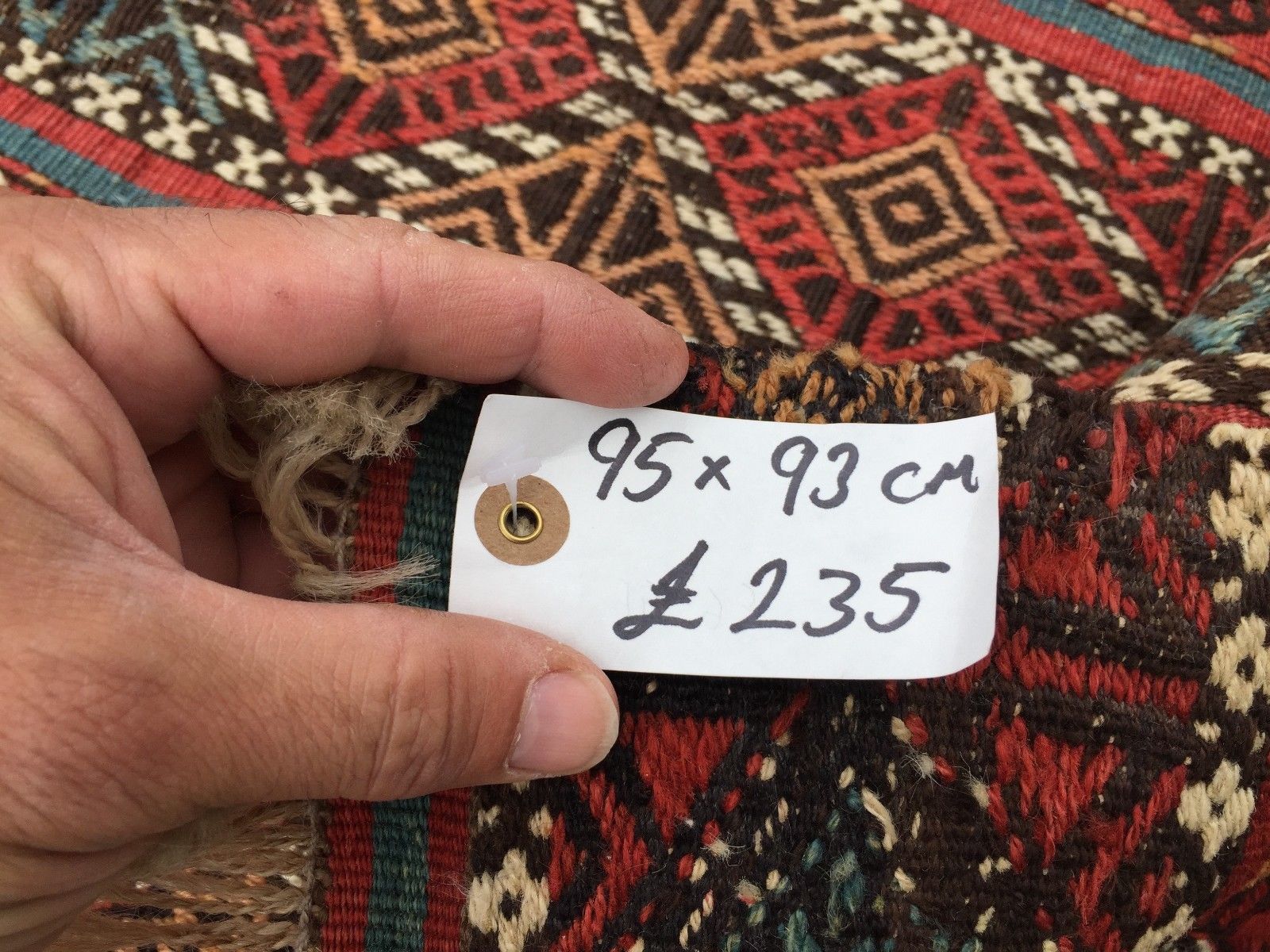 Antique Turkish Kilim Rug shabby vintage old wool country home Kelim 95x93cm